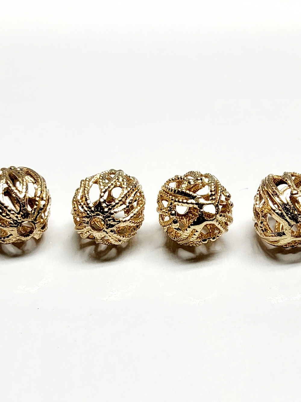 Vintage 14K 585 Solid Gold Filigree Beads For Jewelry Making